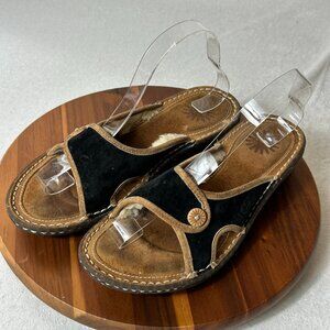 UGG Black Suede Sherpa Slides Open Toe Leather Sandals 1793 Size 8